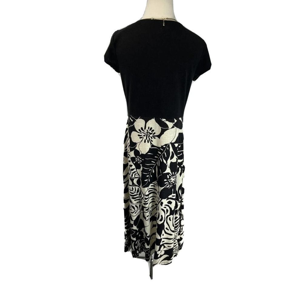 Tommy Bahama Womens Size Small Linen Blend Midi Dress Black Cream Tropical Print - Picture 3 of 12